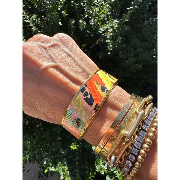 Hermes Bracelet Bangle Cloisonne Rare Enamel Gm Jaguar Quetzal - Picture 3 of 15